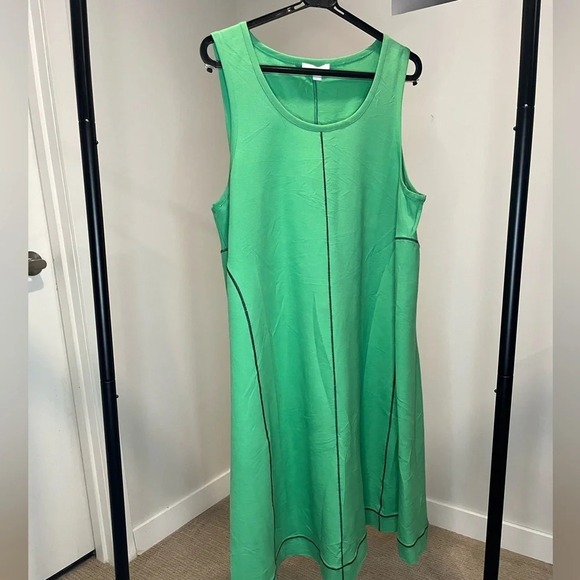 ❤️COS women dress M green jersey knit visible  seam pull on A-line midi - Picture 1 of 5
